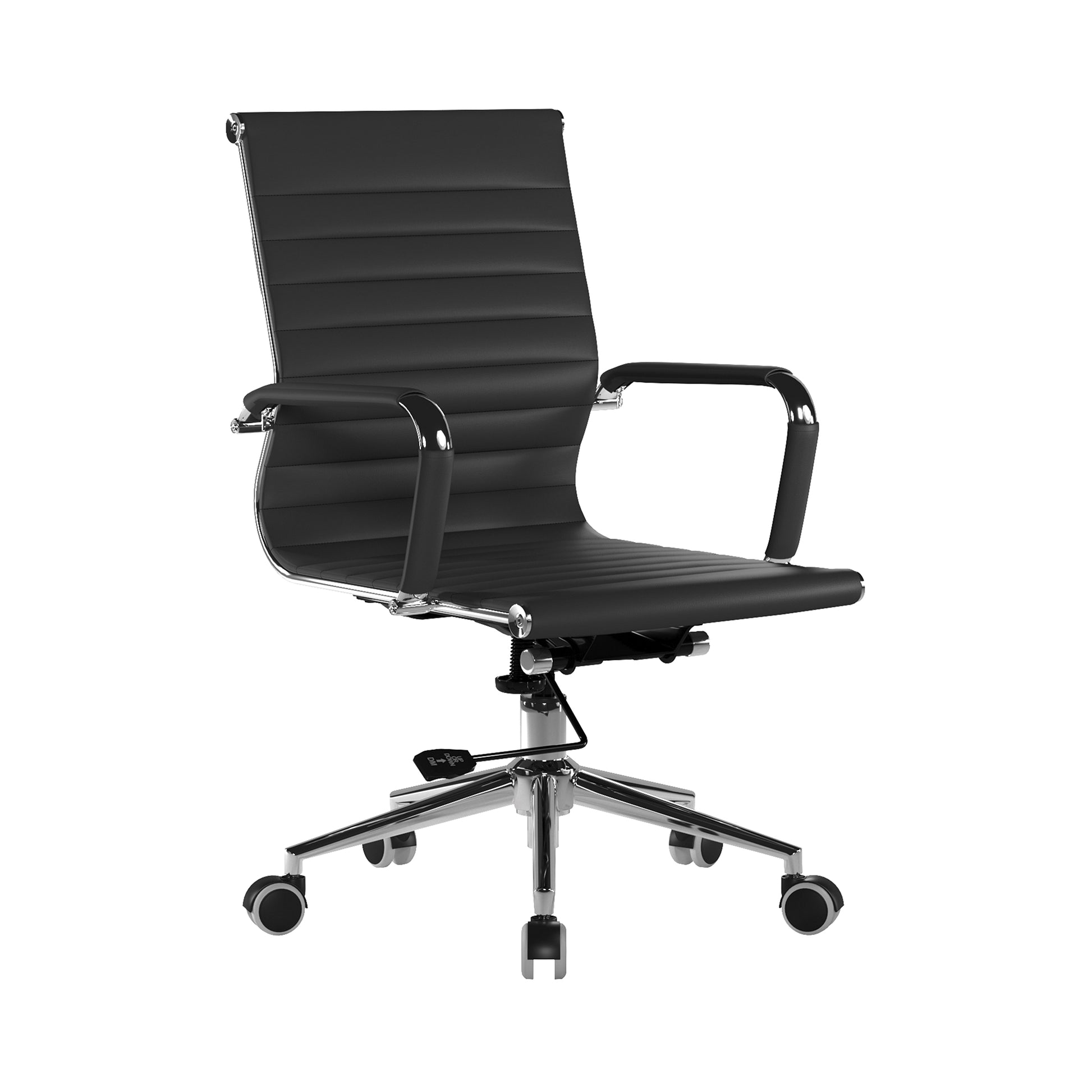 Black office chair with a ribbed backrest on a white background