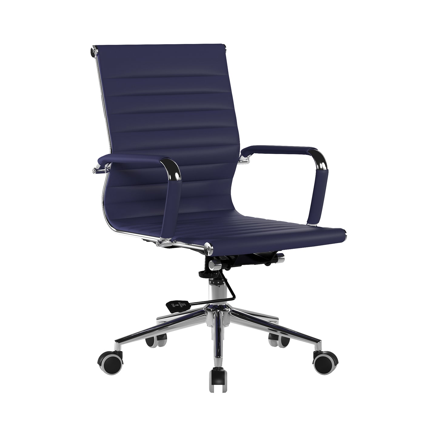 Blue office chair with a white background