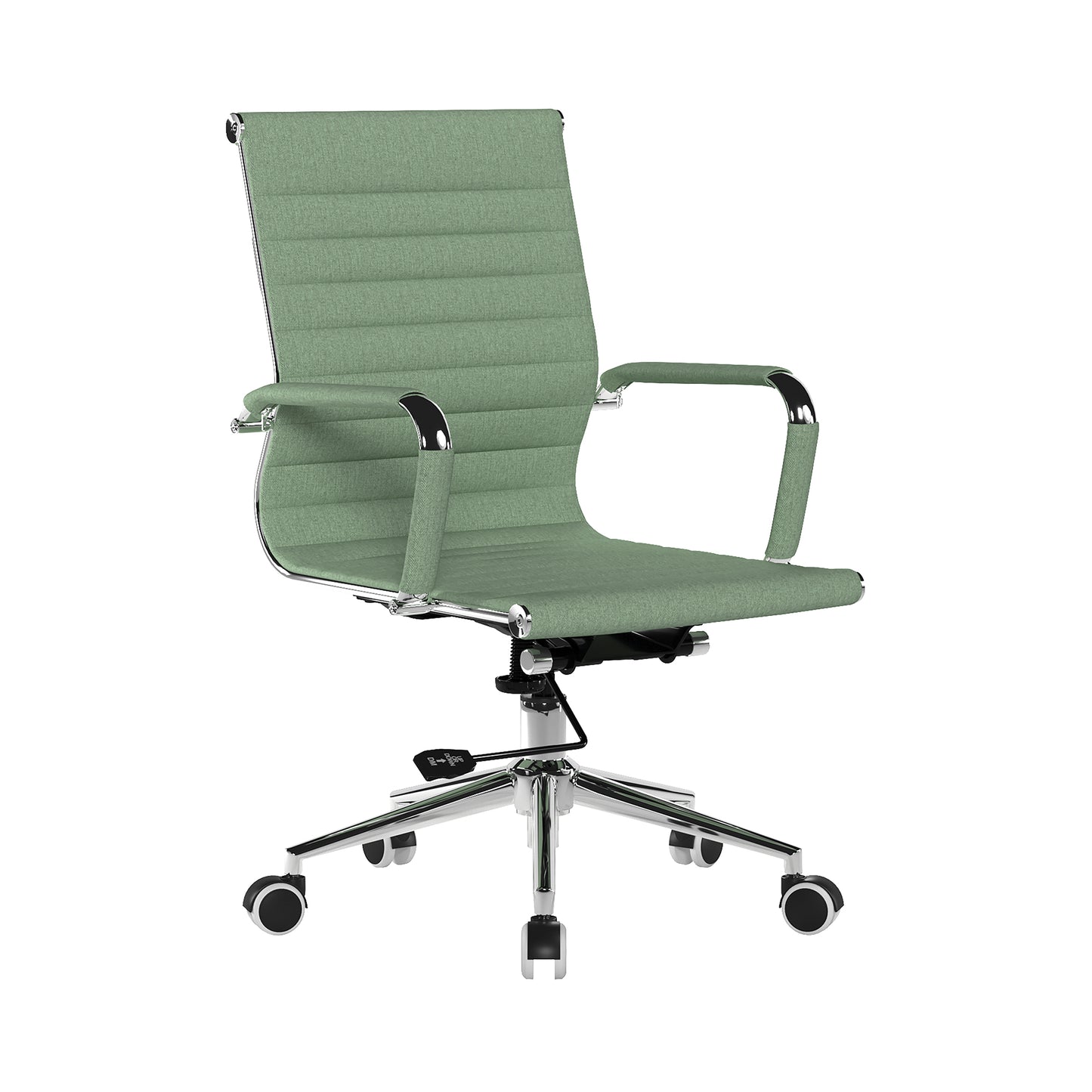 Green office chair with a white background