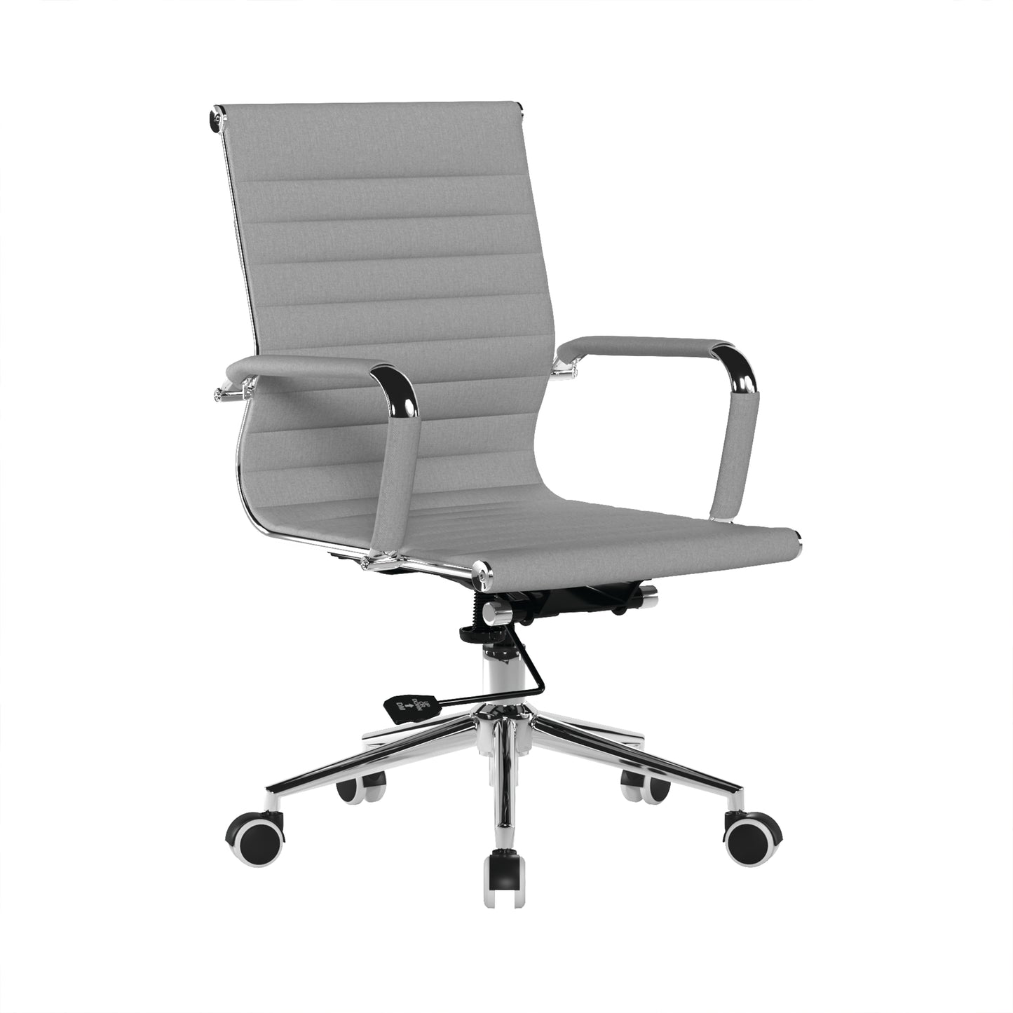 Gray office chair with a ribbed backrest on a white background