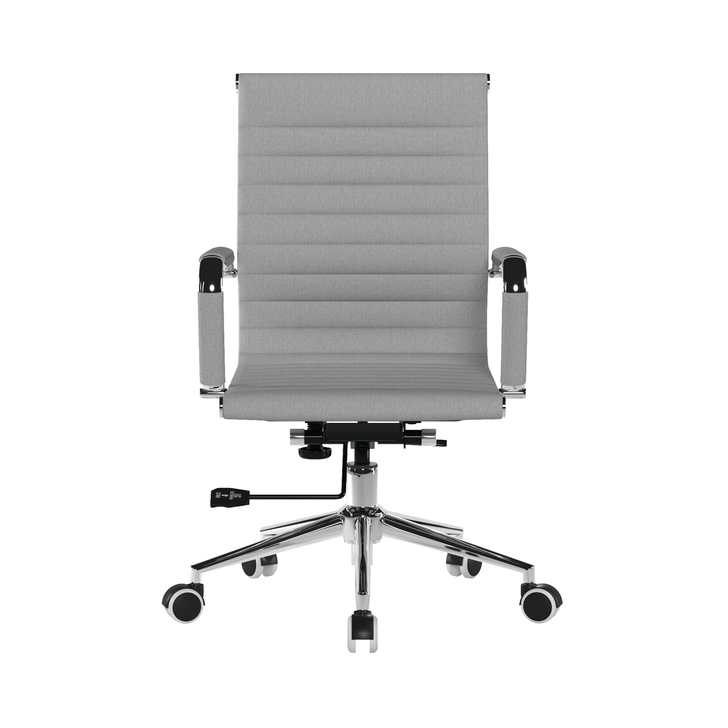 Gray office chair with a ribbed backrest on a white background