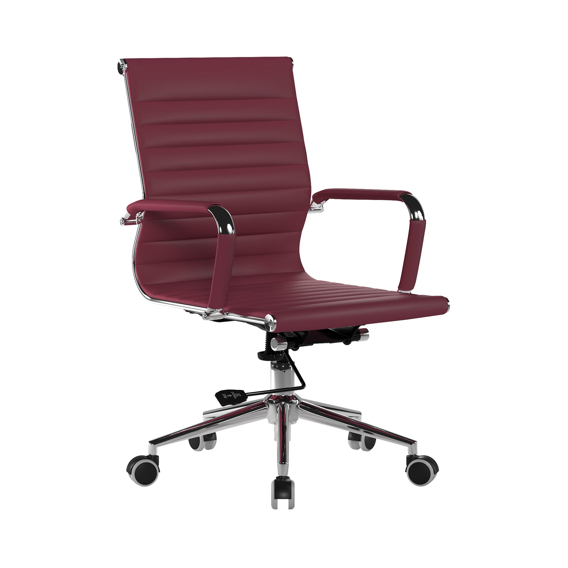 Maroon office chair with a chrome base on a white background