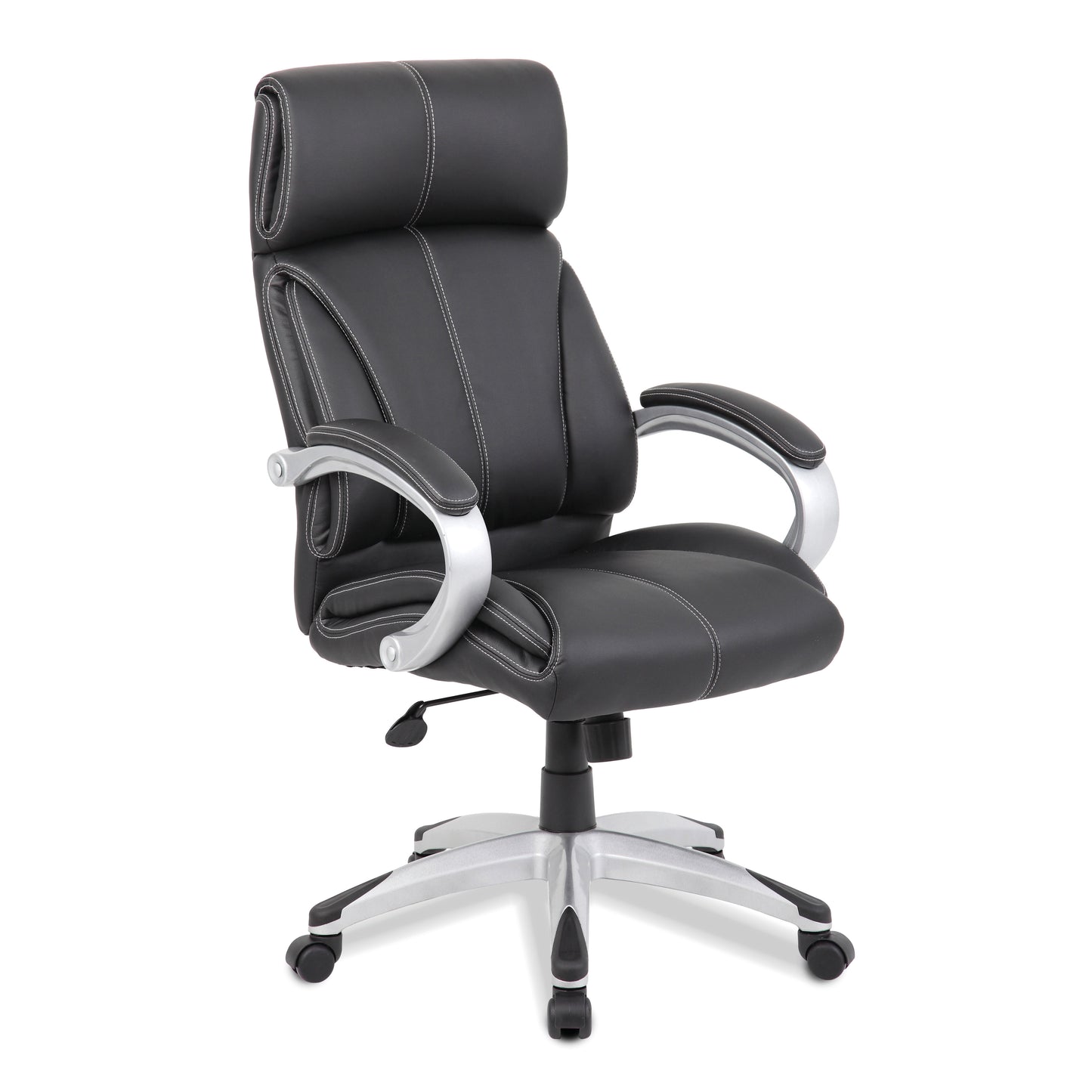Cloud - High Back Leather Manager Chair with Satin Silver Finish to Armrests