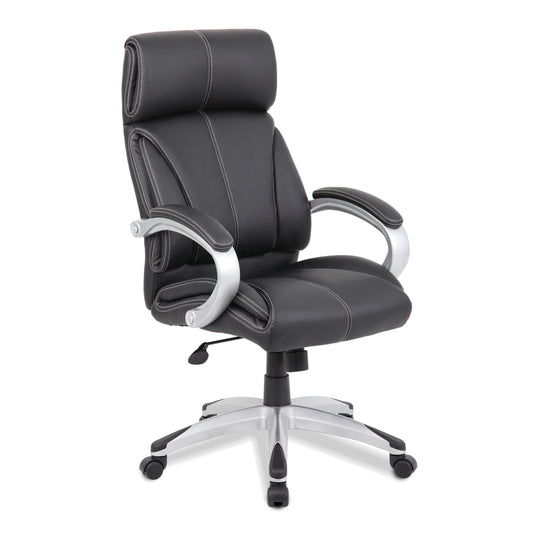 Cloud - High Back Leather Manager Chair with Satin Silver Finish to Armrests