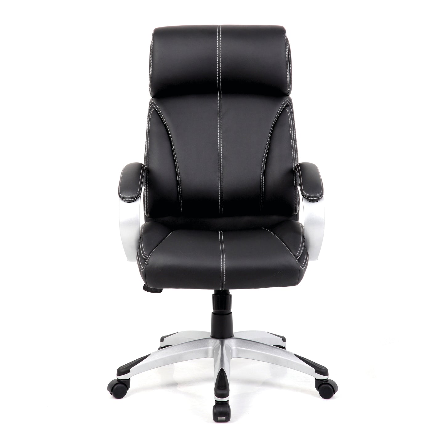 Cloud - High Back Leather Manager Chair with Satin Silver Finish to Armrests