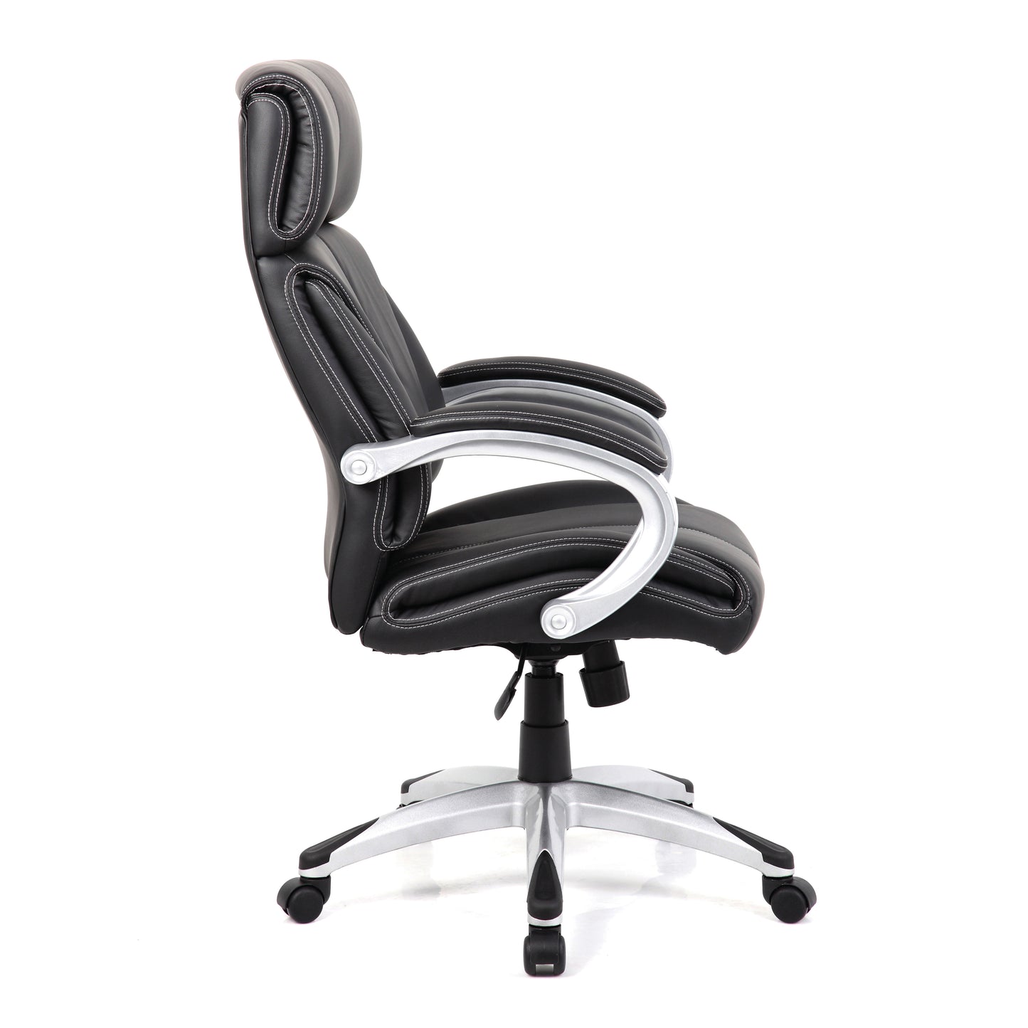 Cloud - High Back Leather Manager Chair with Satin Silver Finish to Armrests