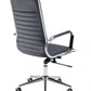 Gray office chair with a ribbed backrest on a white background