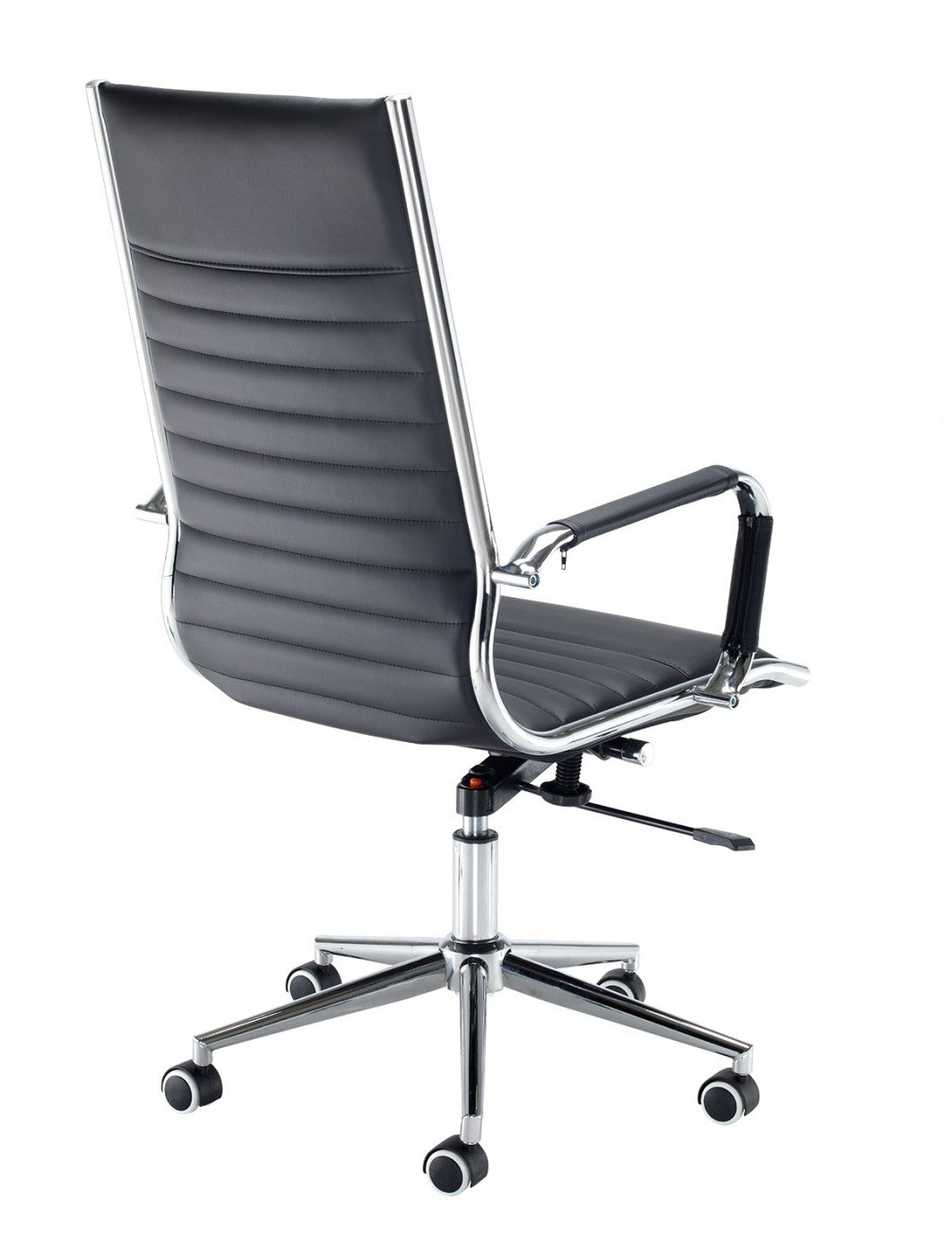 Gray office chair with a ribbed backrest on a white background