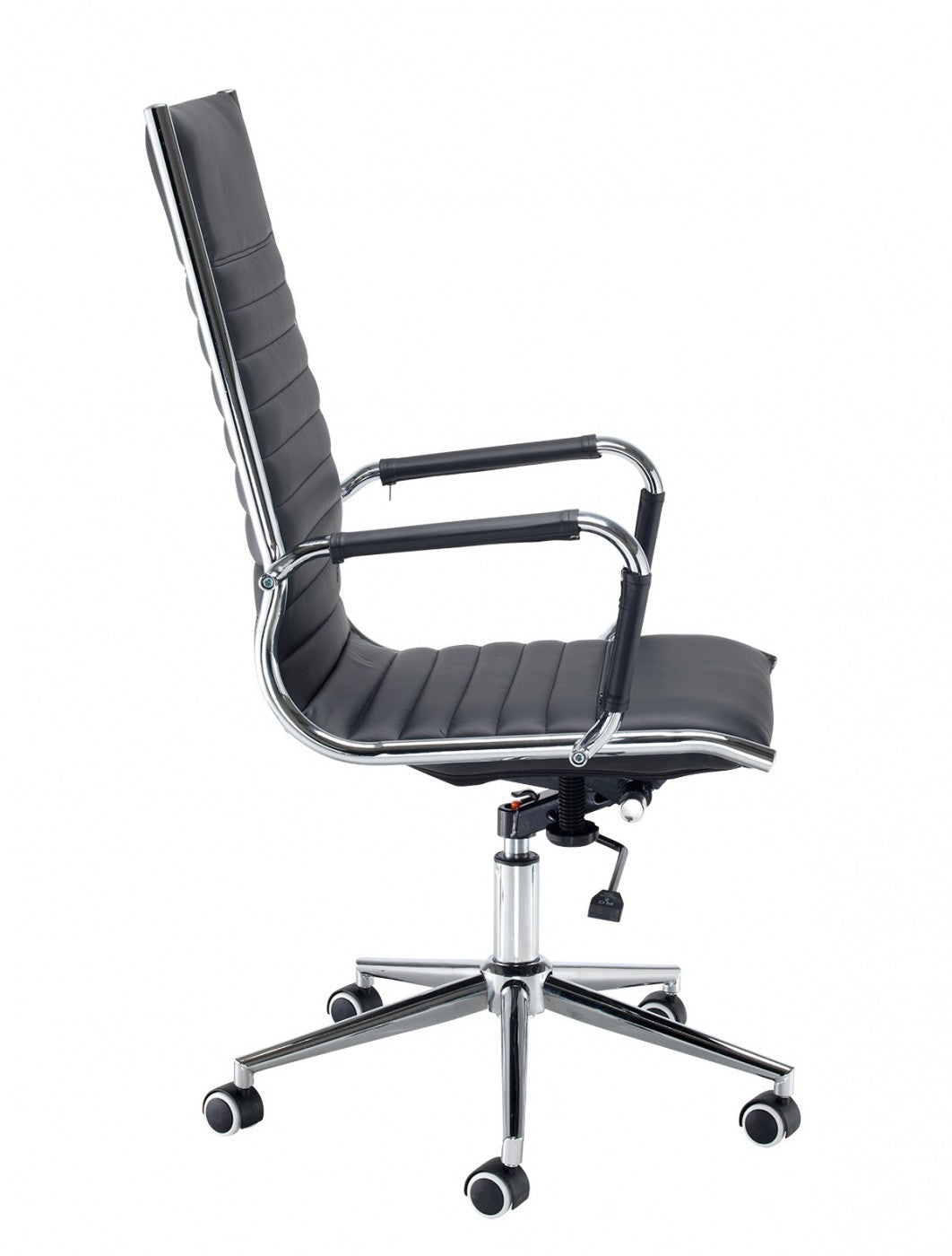 Black office chair with chrome base on a white background