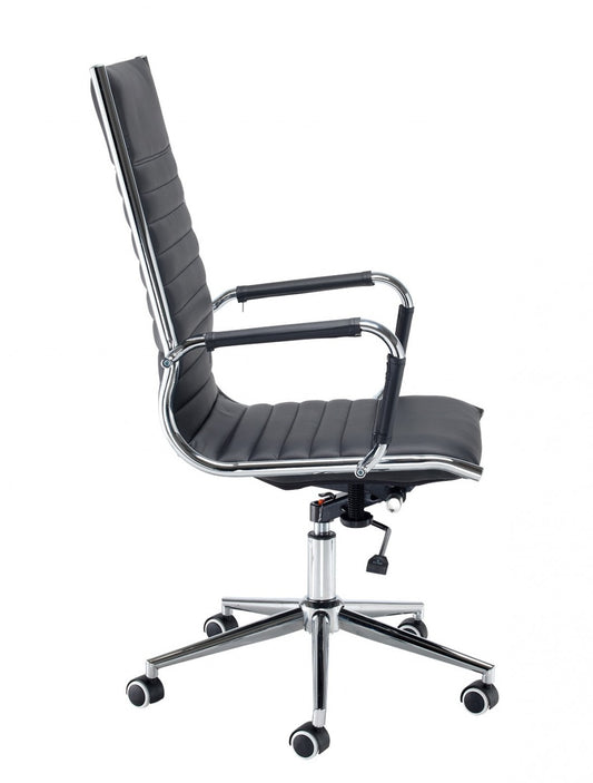 Black office chair with chrome base on a white background