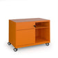 Orange storage unit with wheels on a white background