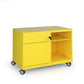 Yellow storage unit with wheels on a white background