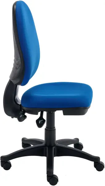 Blue office chair with black base on a white background