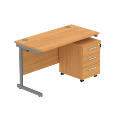 Core Desk & 3 Drawer Mobile Under Desk Pedestal in Beech