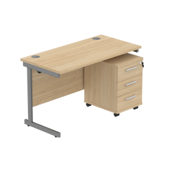 Core Desk & 3 Drawer Mobile Under Desk Pedestal in Canadian Oak