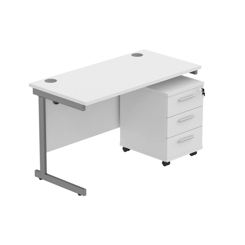 Core Desk & 3 Drawer Mobile Under Desk Pedestal in White