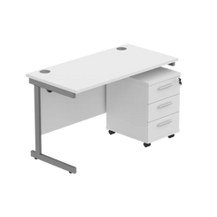 Core Desk & 3 Drawer Mobile Under Desk Pedestal in White