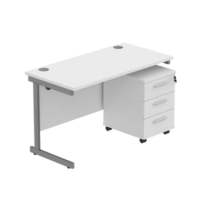 Core Desk & 3 Drawer Mobile Under Desk Pedestal in White