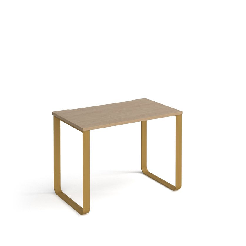 Wooden table with metal legs on a white background