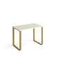 Small table with a white top and gold legs on a white background