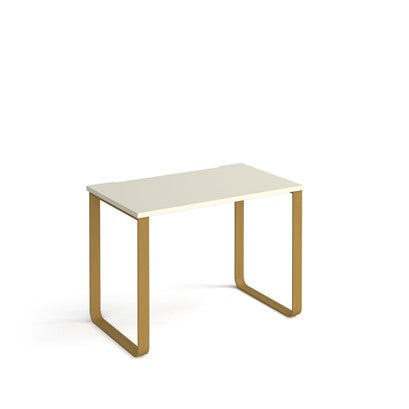 Small table with a white top and gold legs on a white background