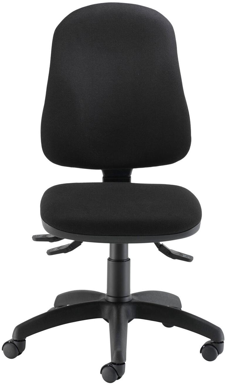 Black office chair with wheels on a white background