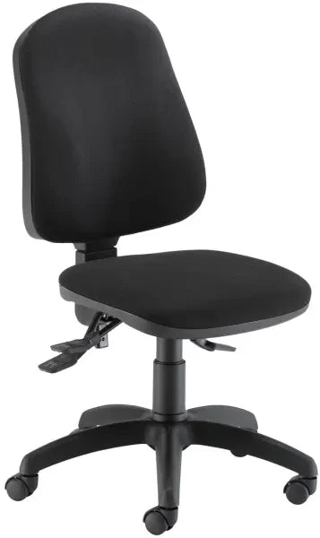 Black office chair with adjustable arms on a white background