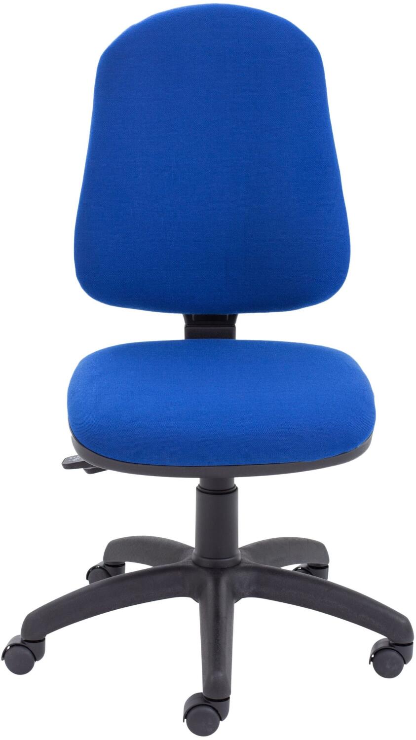 Blue office chair with black base on a white background