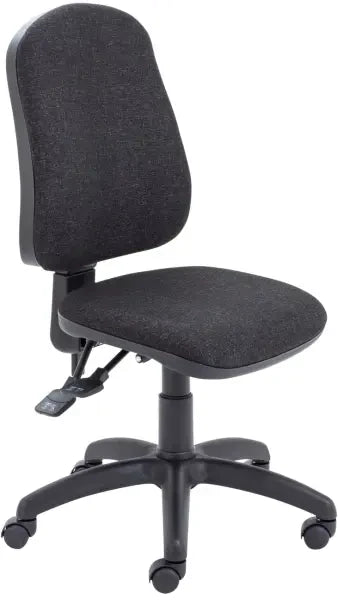 Charcoal office chair with adjustable arms on a white background