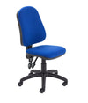 A high back operator chair with a black upholstered backrest and seat, featuring adjustable armrests, a five-star base with castors, and control levers for height and tilt.