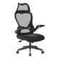 Black office chair with mesh back on a white background