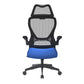 Blue office chair with mesh back on a white background