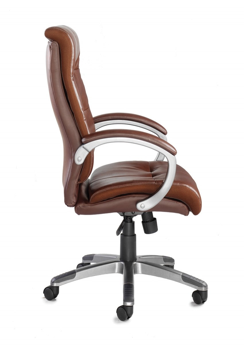 Brown office chair with a white frame on a white background