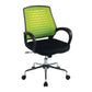Black office chair with green mesh backrest on a white background
