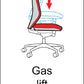 Diagram of an office chair with gas lift adjustment feature on a white background