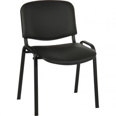 A black padded conference chair with a black frame, fully assembled.