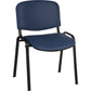 A blue padded conference chair with a black frame, fully assembled.