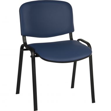 A blue padded conference chair with a black frame, fully assembled.