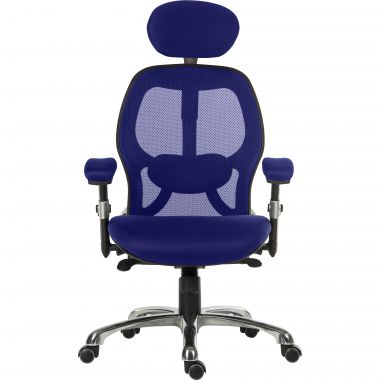 Blue office chair with headrest on a white background