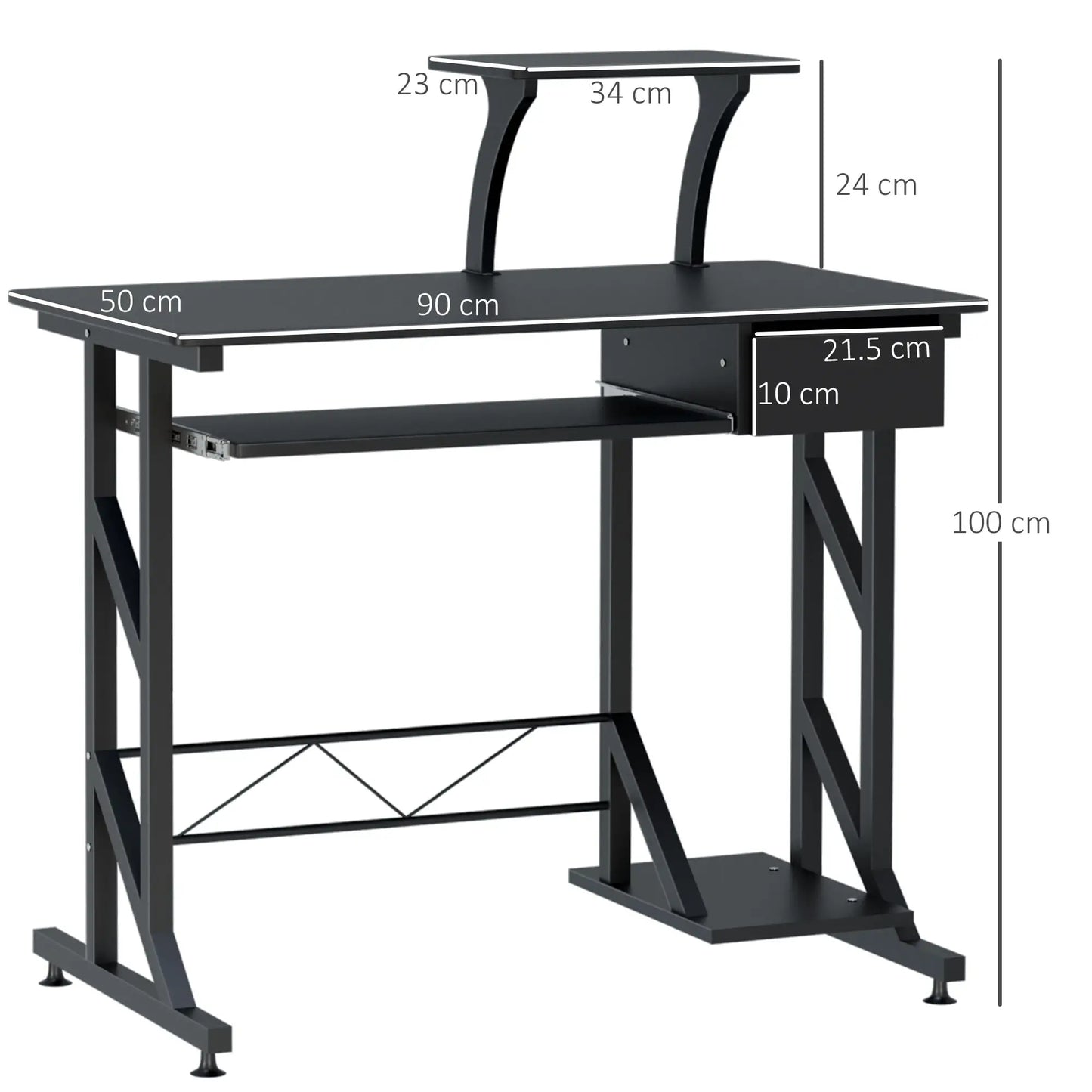 Computer Desk with Display Stand, Keyboard Tray Drawer and Host Box Shelf, Black dimensions