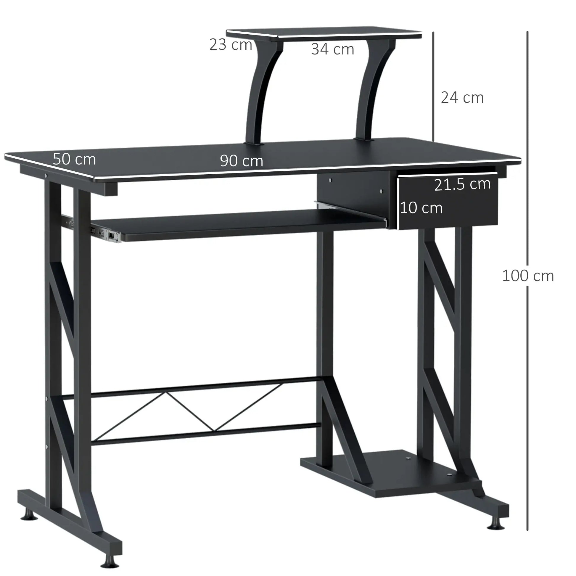 Computer Desk with Display Stand, Keyboard Tray Drawer and Host Box Shelf, Black dimensions