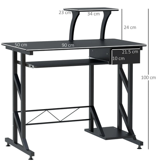 Computer Desk with Display Stand, Keyboard Tray Drawer and Host Box Shelf, Black dimensions