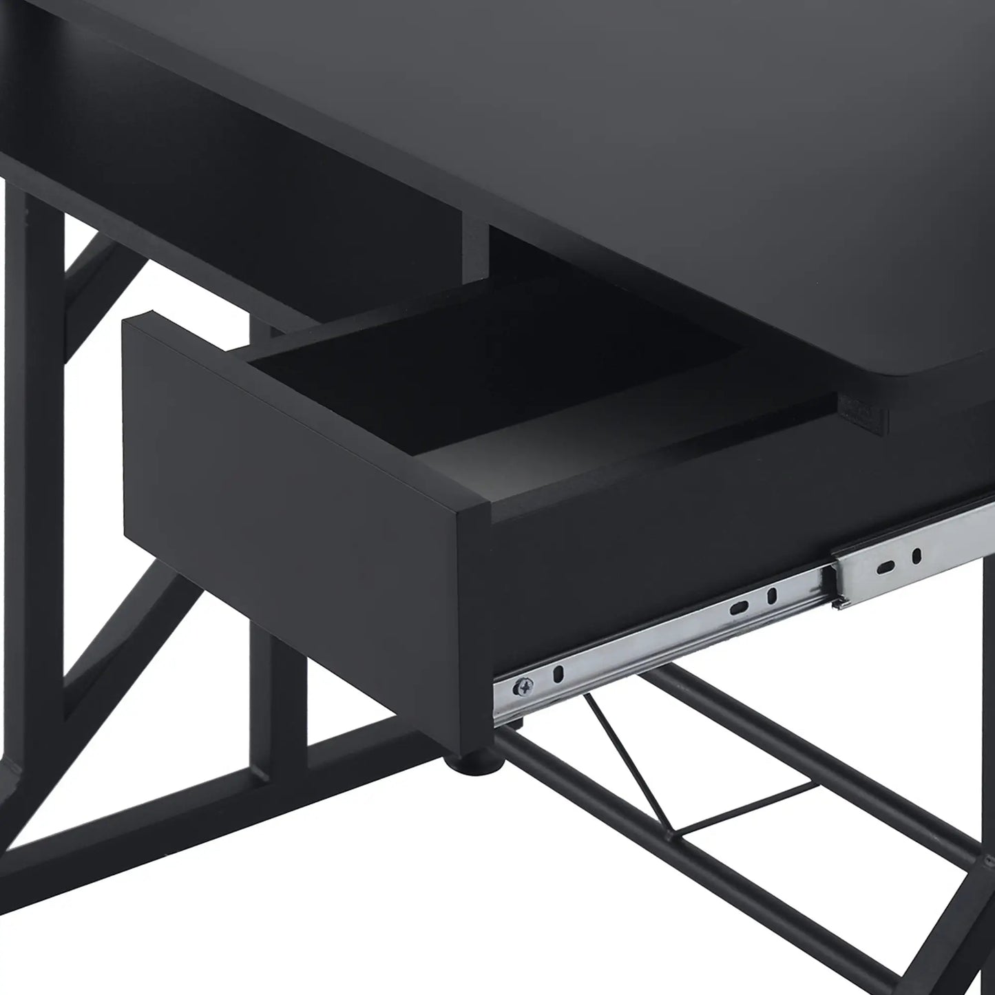 Computer Desk with Display Stand, Keyboard Tray Drawer and Host Box Shelf, Black drawer detail