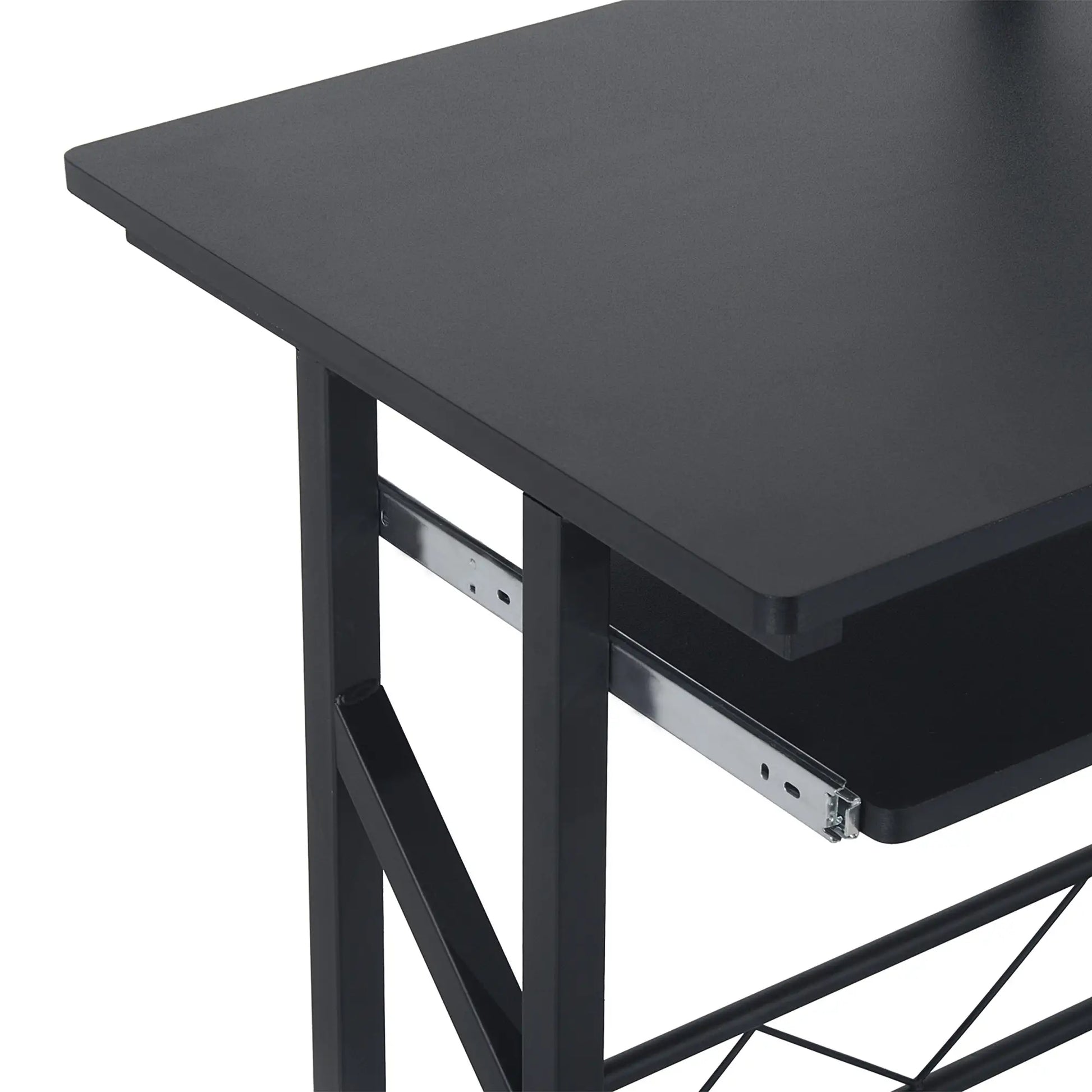Computer Desk with Display Stand, Keyboard Tray Drawer and Host Box Shelf, Black detail
