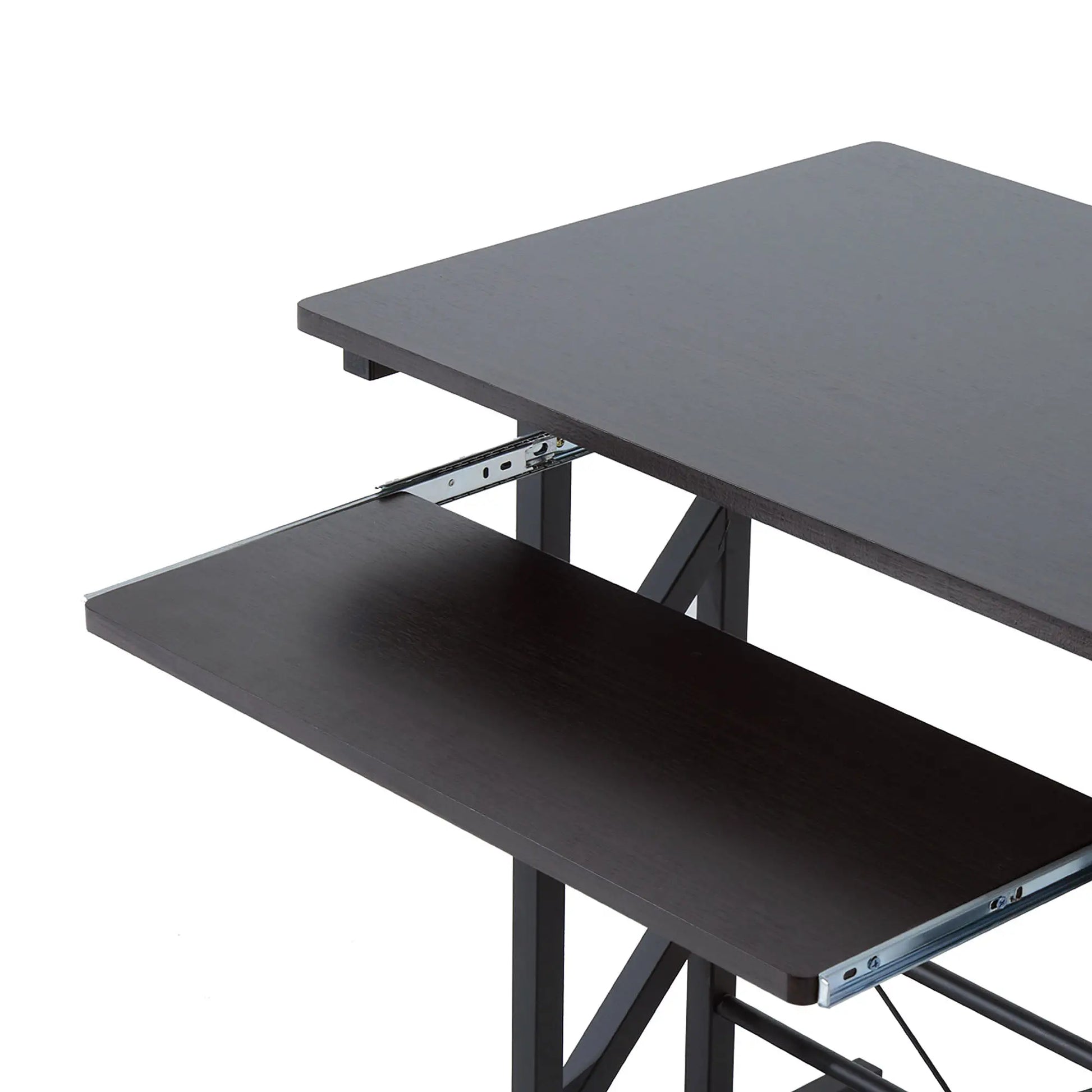 Computer Desk with Display Stand, Keyboard Tray Drawer and Host Box Shelf, Brown features
