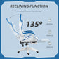 Computer Gaming Chair, PU Leather Desk Chair with Footrest, White and Blue reclining function