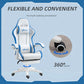 Computer Gaming Chair, PU Leather Desk Chair with Footrest, White and Blue 360 swivel