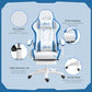 Computer Gaming Chair, PU Leather Desk Chair with Footrest, White and Blue features
