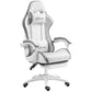 Computer Gaming Chair, PU Leather Desk Chair with Footrest, White and Grey