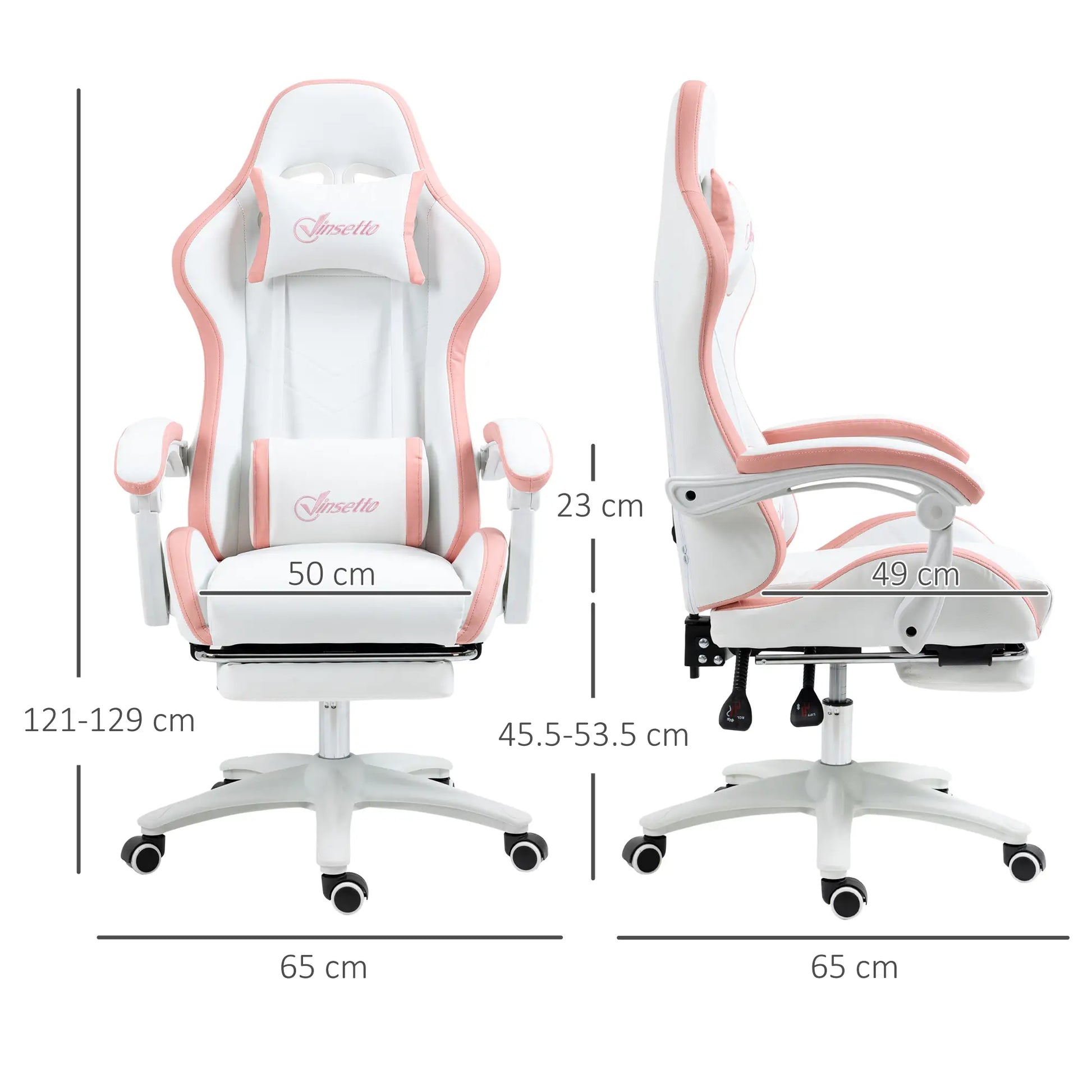Computer Gaming Chair with Footrest, Swivel Task Chair, Lumbar Support Pink dimensions